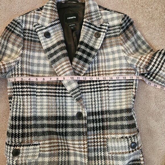 EXPRESS Women/Unisex Winter Coat Wool Blend Size Small Plaid Multi-Color - Picture 12 of 15
